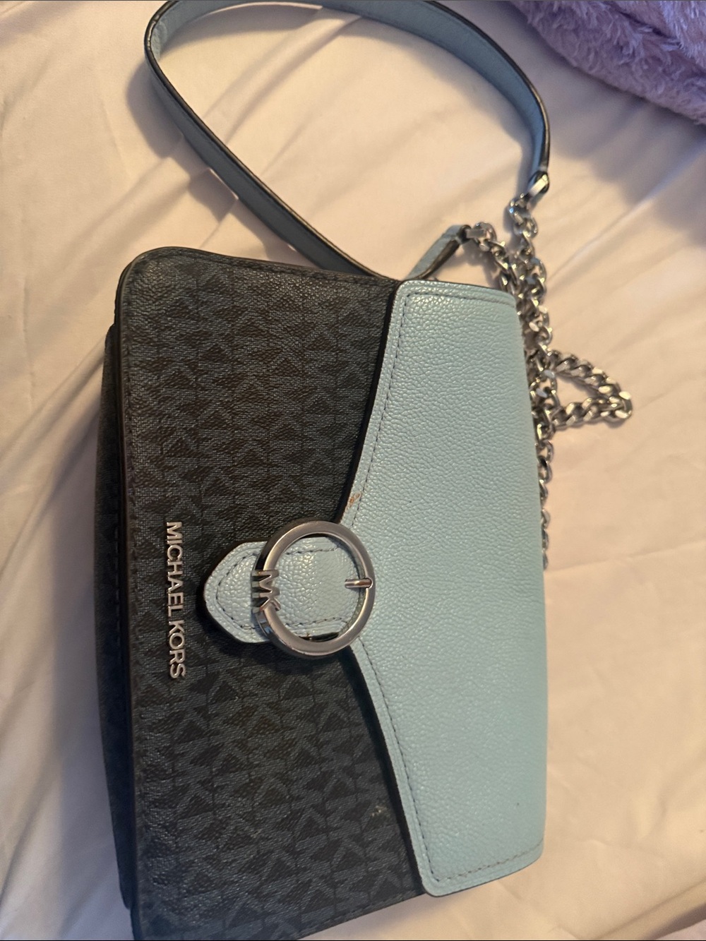MICHAEL KORS Black and Light Blue Logo Crossbody Bag